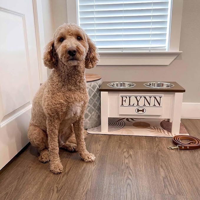 Elevated Dog Bowls for Large Dogs, Personalized Food Stand for Large Breed | Farmhouse Style, Elevated Wood Stand, Storage Container, Stainless Steel Bowls, Raised Anti-Slip Feeder, Made in USA