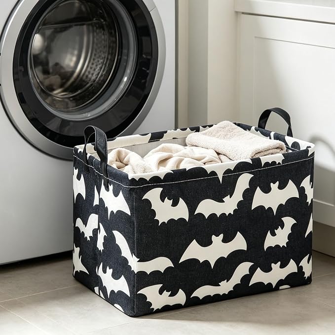 Rectangle Storage Basket with Handles,Collapsible Storage Bin,Books Box,Gift Basket(Bat)