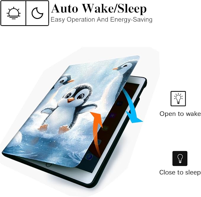 for Microsoft Surface Pro X/Pro X Plus-13 2019/2020/2021/2024 Tablet Case,Auto Wake/Sleep,Adjustable Stand Protective Cover - Cute Penguin Cartoon