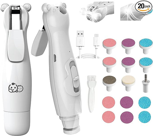 Royal Angels Rechargeable Dual Sided 20 in 1 Baby Nail Trimmer & Clipper, 15 Filing Pads, Whisper Quiet Electric File with LED Lights for Newborns & Toddlers, Safe Manicure Set for Families (Snow)