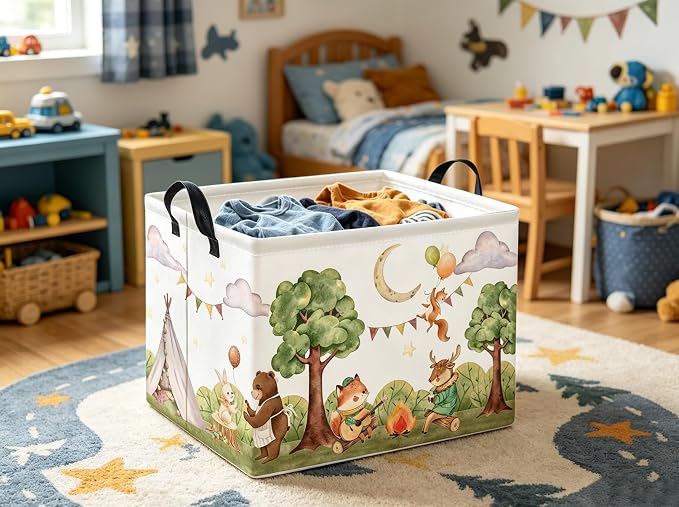 Rectangular Valentines Basket for Women Girls Storage Bin Organizer Box Shelf Room Decor(Camping Animal)