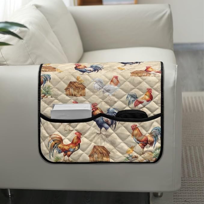 Rooster Sofa Armrest Cover Anti-Stain Dustproof Armchair Slipcovers Sofa Arm Cover, Removable Washable Stretch Armchair Slipcovers Universal Stylish Couch Covers