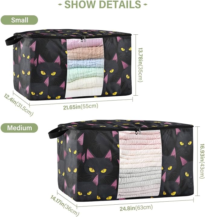Generic Cute Black Cat Clothes Storage Bag Bins 2 Pack Foldable Storage Containers Large Closet Organizer with Zipper Storage Cubes for Bed Sheets Clothing Comforters 95L, g355896709p976c1037s2358