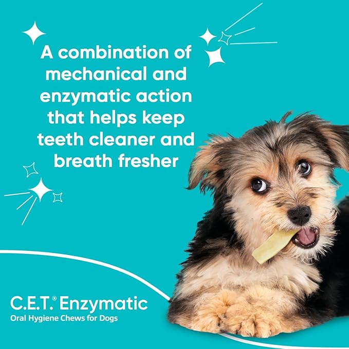 Virbac C.E.T.® Enzymatic Oral Hygiene Chews for Dogs, X Small - Plaque & Tartar Control - Single Layer Beefhide with Exclusive Dual-Enzyme System & Tasty Chicken Flavor - Easy to Give Dog Dental Chew