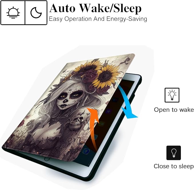 for Microsoft Surface Pro 7 Plus,Surface Pro 7/6/5/4 12.3" Tablet Case,Auto Wake/Sleep,Adjustable Stand Protective Cover - Sugar Skull Sunflower