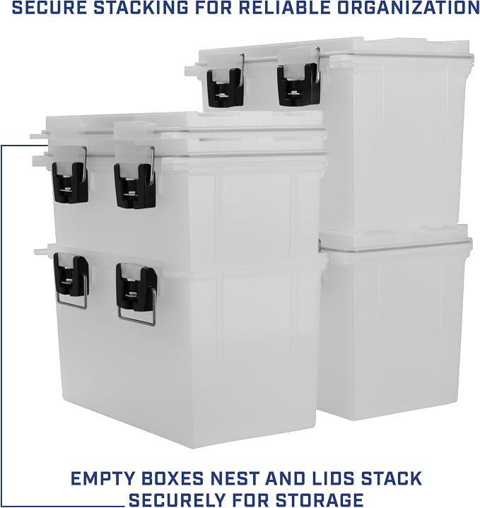 Sheffield 12763 XL Transparent Storage Bins With Lids, 2-Pack Stackable Storage Bins, Made in USA, Lockable and Water-Resistant Containers with Lids, Plastic Containers for Home, Classroom, and Dorm | 2 Pack Lockable Storage Box, Water and Dust Resista...