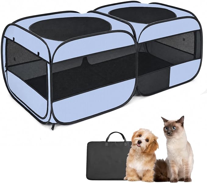 2-in-1 Dog Playpen, 46.5'' Pop Up Cat Puppy Pet Playpens Indoor/Outdoor Cats Enclosed, Cat Dog Tent Crate Cage Kennel, Portable Playpen for Kitten, Small Animals Play Pen(No Divider, Unified Space)