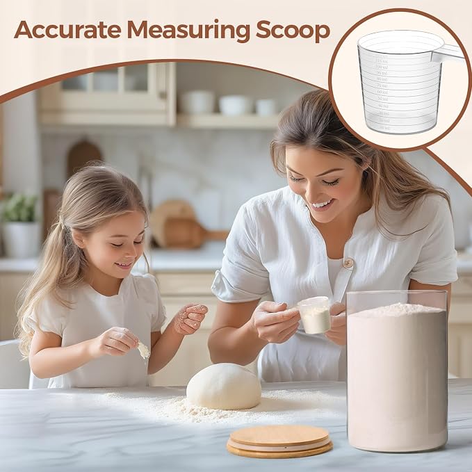 ComSaf Glass Storage Jars with Bamboo Lids 3.9 Qt 2 Pack Large Pantry Round | Flour sugar coffee beans, Pasta cereal dry food, Large capacity, Kitchen storage, Cabinet organization,Clips included