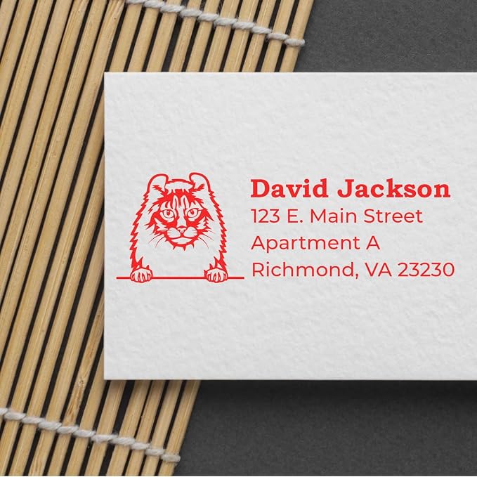 American Curl Cat Address Stamp, Cat Return Address Stamp, Custom Duo Hand Seal for Mail, Envelopes, Crafters, Pet Lovers, Office Use