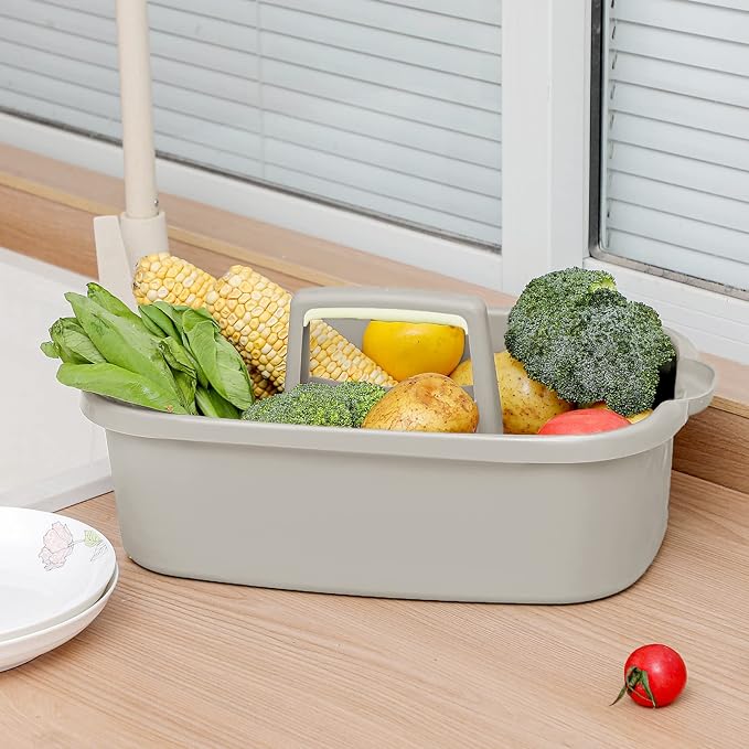 Large Cleaning Supplies Caddy Portable Shower Caddy Basket Light Grey | Sturdy Supply Organizer with Handle Plastic Bucket Tool Storage for Bathroom Bedroom Kitchen Garden College Dorm Essentials
