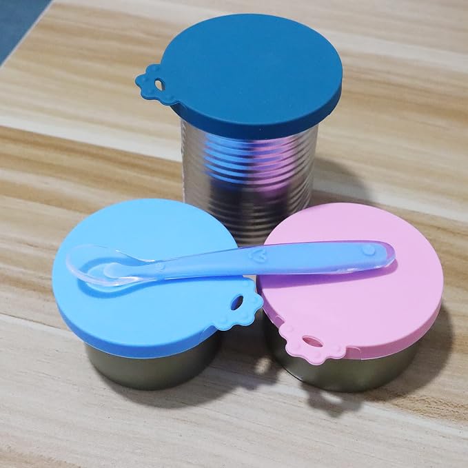 Food Can Covers | 3 Pack Silicone Food lids & 1 Can Spoon | Fit Most Standard Size Canned Dog Cat Food(3+1)
