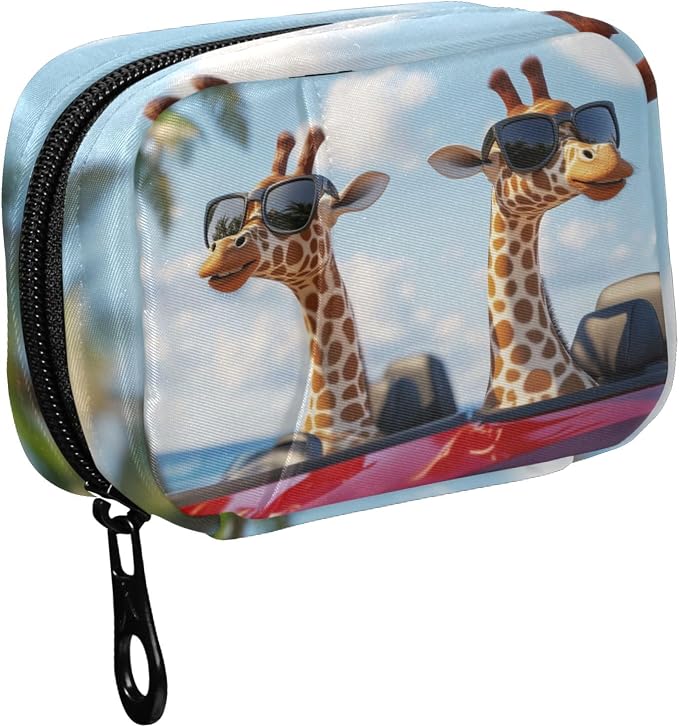 Fustylead 3D Funny Giraffes Driving Car Travel Pill Case Bag with Zipper Weekly Pill Box 8 Compartments 7 Day Personal Pill Case Purse Medicine Case Organizer