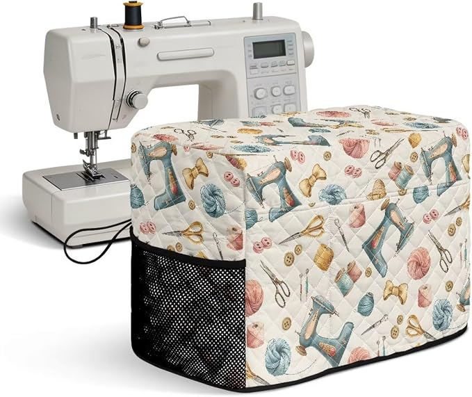Sewing Machine Cover Polyester Febric Sewing Tool Motif Print | Dust Pet Hair Protection,Quilting Design,Fits Standard Singer,Brother Janome Machines,Protecting Decorating Your Sewing Space