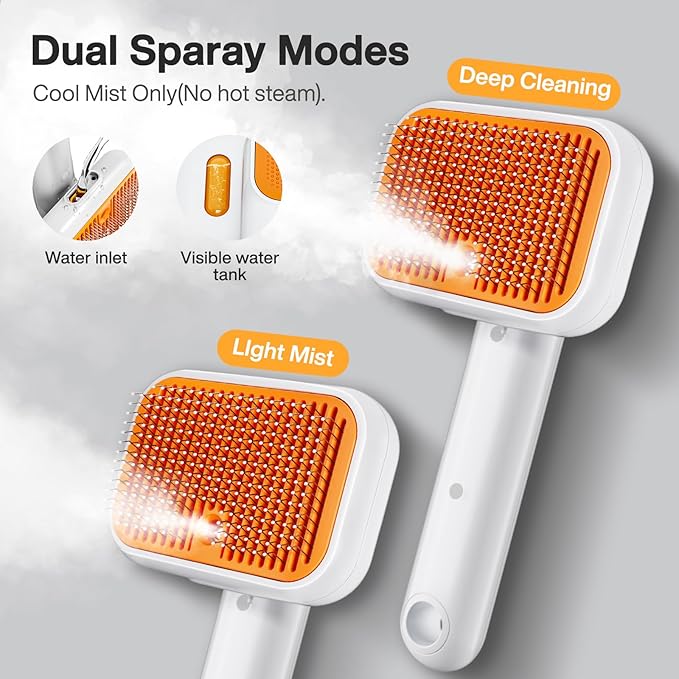 Dog Brush for Shedding & Cat Brush for Indoor Cats: 3-in-1 Cool Mist Spray Groomer – Self-Cleaning & Waterproof – Effortless Detangling, Deshedding & Bathing for Long/Short Haired or Water-Averse Pets