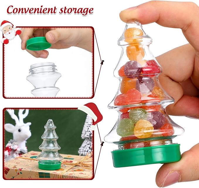 6pcs Christmas Tree Candy Jar Set, Pet Plastic Candy Storage Bottles with Lightweight Xmas Tree Shape, for Christmas Holiday Party Favors and Wedding Decorations
