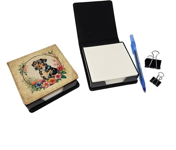 Caroline's Treasures Catahoula Leopard Dog and Flowers PU Leather Note Paper Holder with Artist-Designed Cover, Desk Accessory, Office Gift