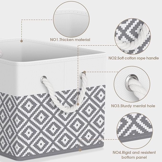 StorageTastic Storage Bins, 3-Pack Large Storage Box | with Rope Handles, Collapsible Storage Basket for Organizing Books, Clothes, Rhombic Grey