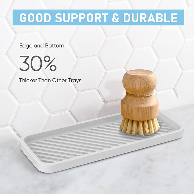 Silicone Sponge Holder, Kitchen Sink Organizer Tray（White）
