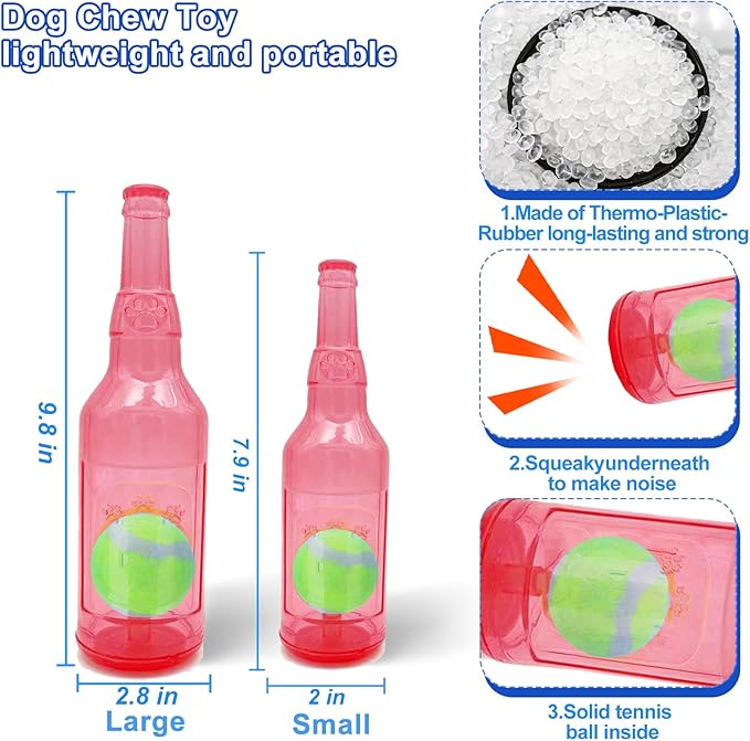 Ball in Bottle Dog Toy - Interactive Crunch and Play Bottle with Tennis Ball Inside for Dogs, Squeaky Puppy Toy(Pink, Large)