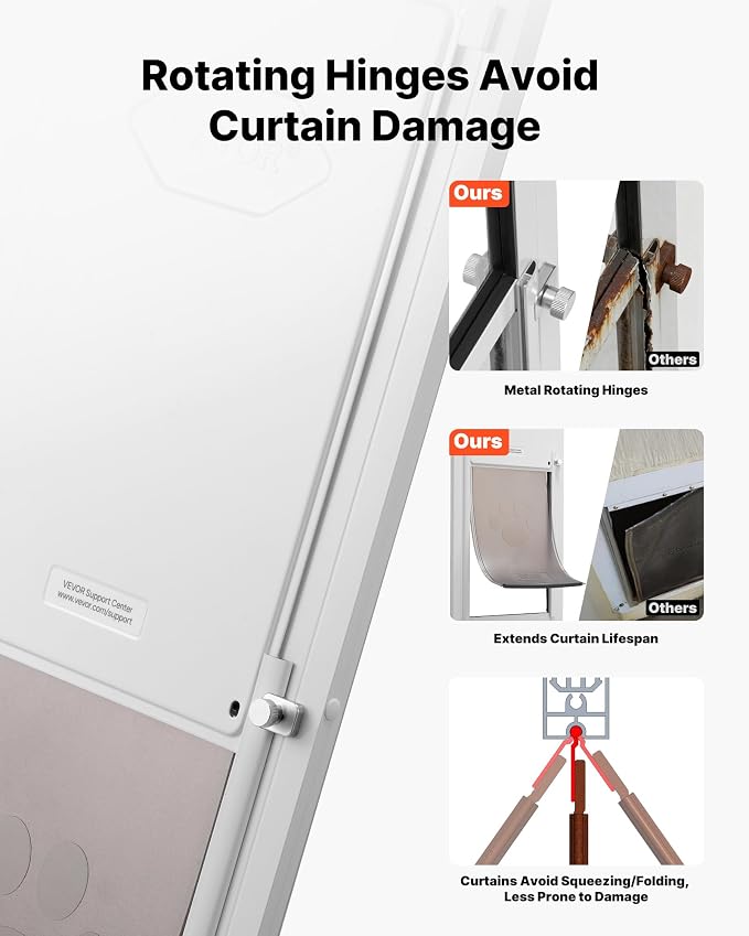VEVOR Dog Door for Sliding Glass Door, 91 to 96 in Adjustable Height, Aluminum Alloy Frame with Metal Rotating Hinges, Lock Design, 10 1/4 x 16 1/4 in Flap, Sliding Glass Pet Door for Renters | For Medium-Sized Dogs and Pets, 91 to 96 in Adjustable Hei...