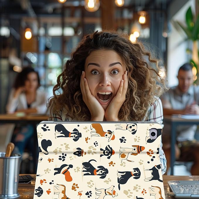 for Microsoft Surface Pro 7 Plus,Surface Pro 7/6/5/4 12.3" Tablet Case,Auto Wake/Sleep,Adjustable Stand Protective Cover - Cartoon Dog Pattern