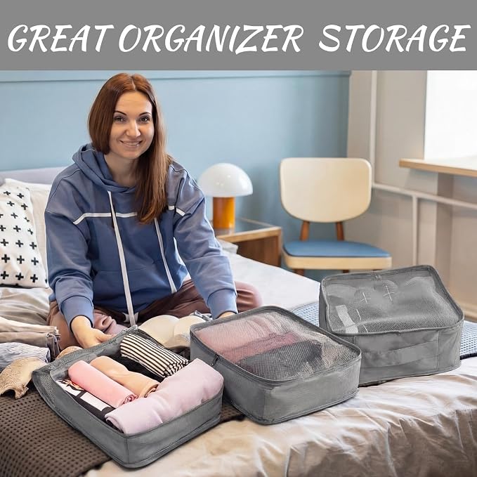 Silkfly 16 Pcs XL Packing Cube for Travel Luggage,Simple,Gray | 17.7 x 13 x 4.7, Same Size, Gray Suitcase Storage Organizer Set, Reusable Mesh Clothes Cube for Hiking Camp Family Accessory