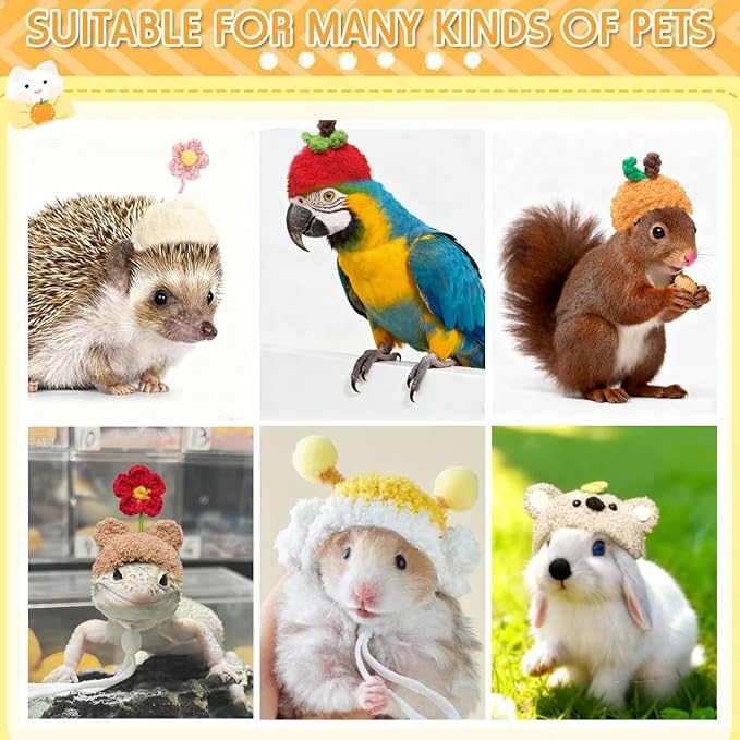 7 Pcs Hamster Hats Mini Party Hats for Small Animals, Cute Hand Knitted Tiny Hats for Snakes Lizards Bearded Dragon Guinea Pig Bunny Reptile Hamster Pets Clothes Holiday Party Costume Accessories