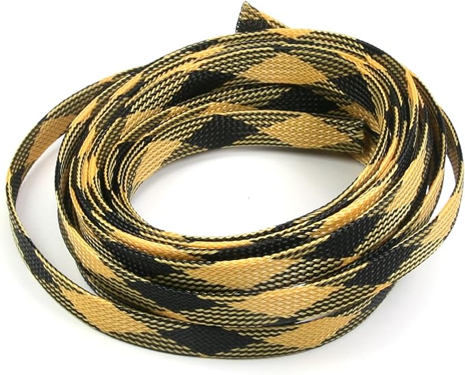 Jutagoss PET Expandable Braided Cable Sleeve, 16.4ft - 1/2 inch Black Yellow Cable Management Sleeve, Wire Loom Tube Cord Protector for USB Cable, Power Cord, Audio Video and More, 1Pc