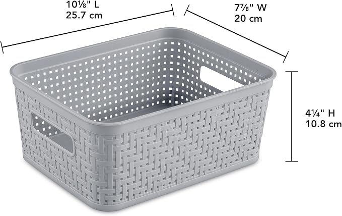 Sterilite 16 Pack Plastic Storage Bin Organization Containers, Short Baskets, Cement
