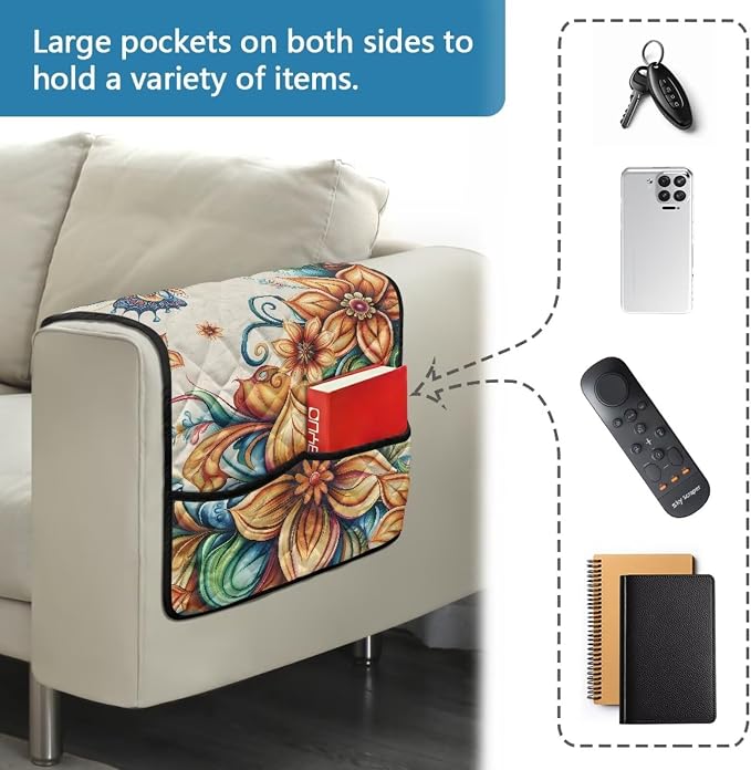 Boho Flower Butterfly Sofa Arm Covers for Couch Stretch Armrest Covers Easy to Clean Armchair Cover Sofa Armchair Slipcovers Recliner SofaArm Protector