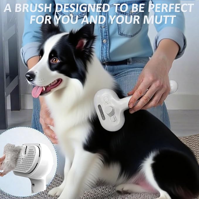 3-in-1 Self-Cleaning Steamy Pet Brush for Dogs & Cats, Fresh Fur Shower Brush That Removes Loose Hair, Reduces Shedding, Grooming Tool for Long & Short Hair, Wet or Dry Use (Green)