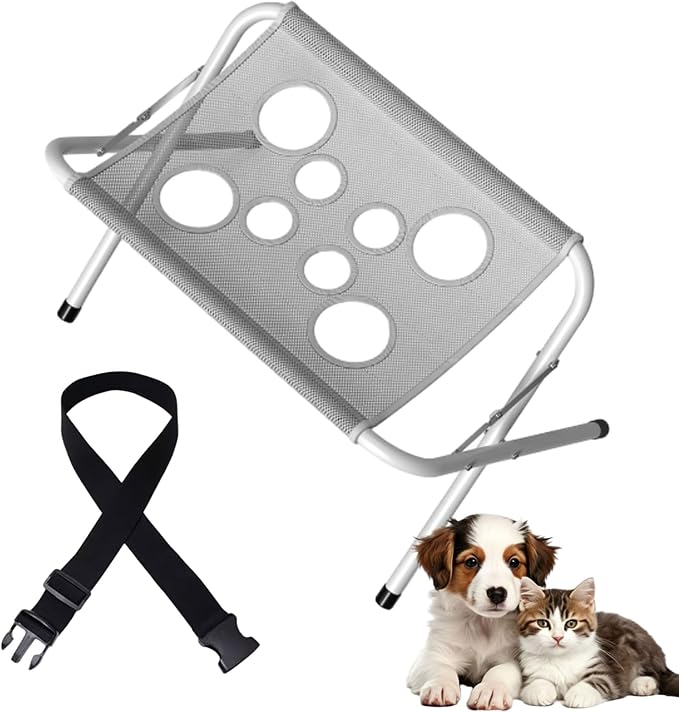 Foldable Pet Bathing Stand with 8-Hole Quick-Dry Mesh, 44lb Capacity，Gray