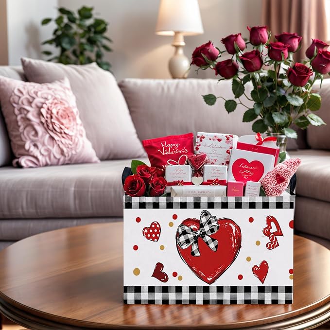 Cute Large Valentine's Day Gift Basket Empty Heart Decor Storage Bin for Kid Baby Room Décor (Bow Big Love)