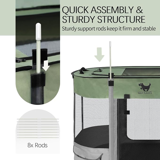 Dog Playpen, Foldable Kitten Playpen for Medium Dogs, Portable Pet Puppy Playpen with Removable Shade Cover, Indoor Outdoor Travel Camping Use for Small Pets with Carrying Case (M, Green)