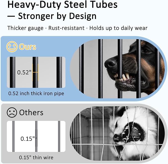 44" Wooden Dog Crate Furniture,Large Kennel Pet Cage End Table for Indoor | for XXL XL Medium Dogs, White and Grey, Fits Living Room Bedroom, Heavy Duty Steel Frame with Lock 100 lbs Cap, 100 lbs Top.
