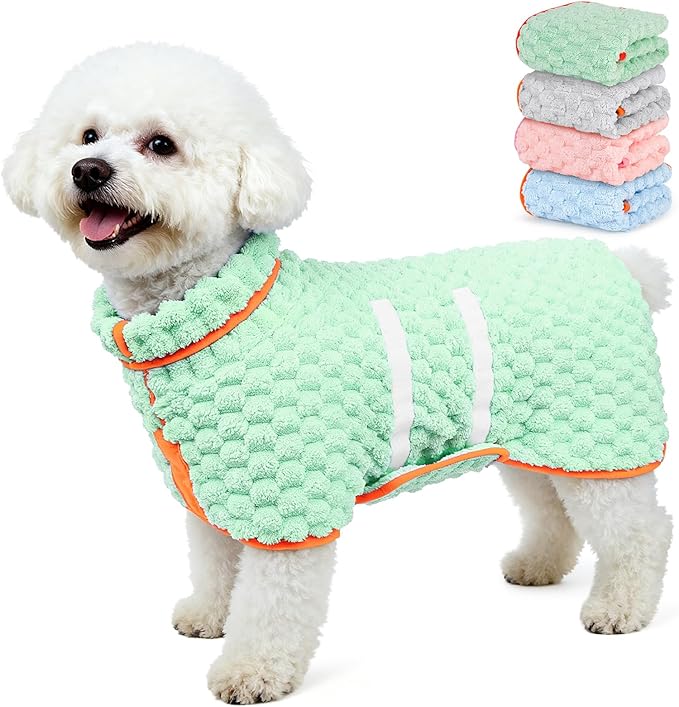 Glittme Dog Bathrobe for Drying Dogs, Super Absorbent Fleece Dog Towel Robe, Adjustable Dry Coat for Large Medium Small Dogs, Warm Pet Drying Vest for After Bath, Swimming, Muddy Walks & Car Travel
