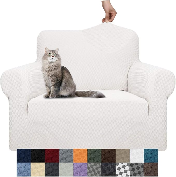 YEMYHOM Couch Cover Latest Jacquard Design High Stretch Sofa Chair Covers for Living Room, Pet Dog Cat Proof Armchair Slipcover Non Slip Magic Elastic Furniture Protector (Small, White)