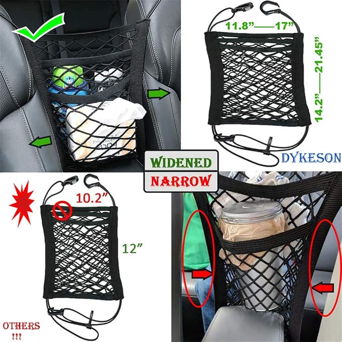 DYKESON Dog Car Net Barrier with Mesh Organizer, Pet Divider for Cars, SUVs | Upgraded Pet Barrier With Stretchable Storage Bag Pouch，Auto Backseat Net, Pet kids Safety Divider, Easy Install (3 Layer M)