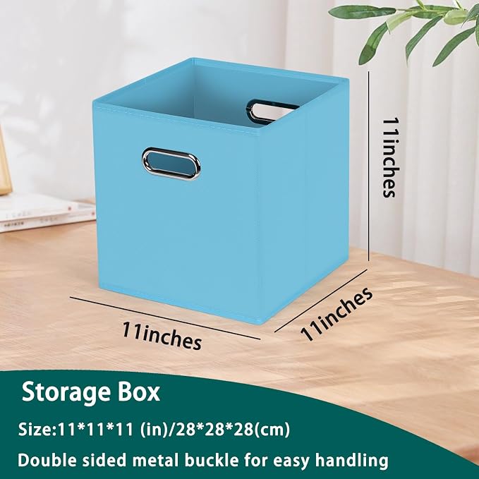 Black Foldable Storage Cubes Bins, Fabric Storage Box Cubes Organizer Baskets with Dual Handles for Home Organizer,Set of 6,(Blue)
