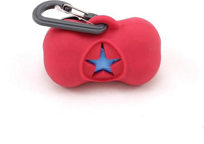 Messy Mutts Silicone Dog Poop Bag Holder with Carabiner, Watermelon | Silicone Dog Poop Bag Dispenser With Carabiner Clip And 15 Bag Starter Roll, Fits Standard Rolls