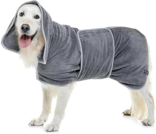 Lucky Pooch® Dog Robe - Luxurious Dog Bathrobe - Ultra Absorbent Dries Your Dogs in Minutes! Double-Layer, Super Soft Towel and Bath Robe All in One (XXS, Gray)