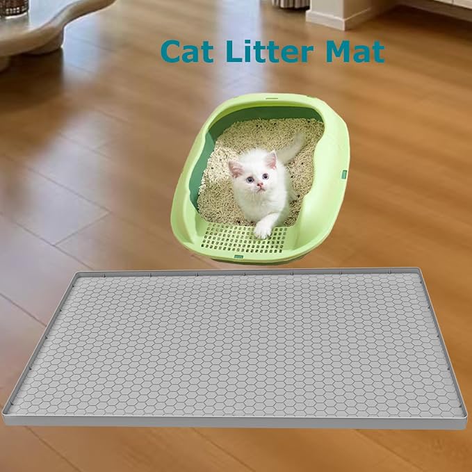 Under Sink Mat 34 x 22 for Kitchen Waterproof, Silicone Under Sink Liner Mat for Bottom of Kitchen Sink, Easy to Clean Bathroom Cabinet Mat Organizers and Storage, Light Grey