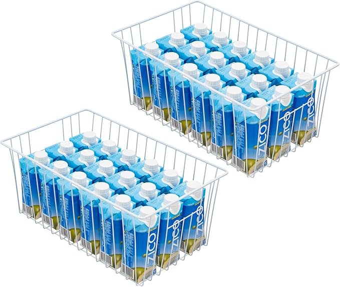 16Lx12W inch Wider Freezer Storage Organizer Baskets Container, Deep Metal Wire Chest Upright Refrigerator Divider Bins with Built-in Handles for Cabinet, Pantry, Closet, Kitchen(3)