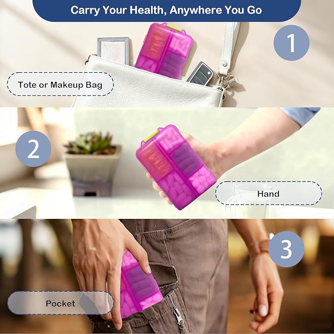 3 Pack Extra Large Pill Organizers with Medicine Labels, Pink White Grey | Includes 3 extra large cases with 3x161 labels and 10 compartments each for 7-day planning and travel