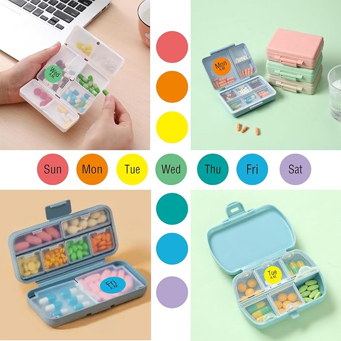 420 Pcs Medicine Reminder Sticker, 3/4 Inch Medication Instruction Labels Morning Noon Evening Bedtime for Pill Case, Week Day Stickers for Pets Dogs Food, with Blank Labels to Write