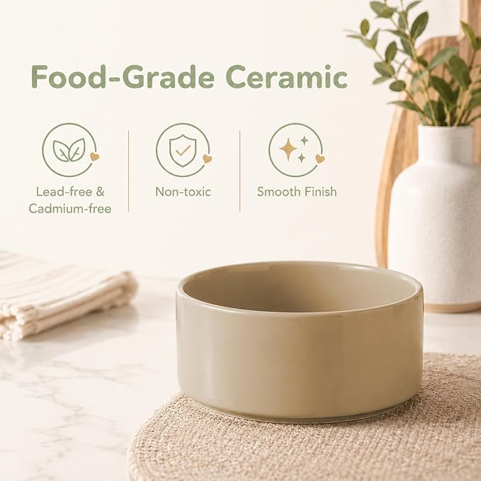 Havniva Ceramic Dog Bowls Elevated, Raised Dog Food Bowl for Small Dogs | 6.1” Elevated Dog Bowls, Non-Slip Wood Stand, Dog Food and Water Bowl Set, Dog Feeding Dish, Large Capacity Pet Water Bowl