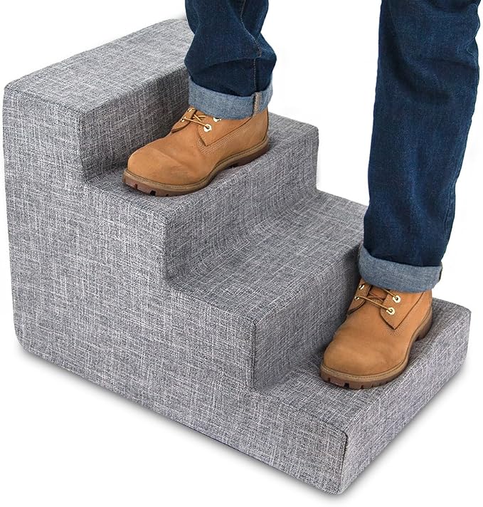 Best Pet Supplies Dog Stairs & Steps - Foam Steps for Small Dogs & Cats, Non-Slip Indoor Balanced Pet Step Support, Dog Ramp, No Assembly, Ash Gray Linen, 4-Step (18-inch Height)