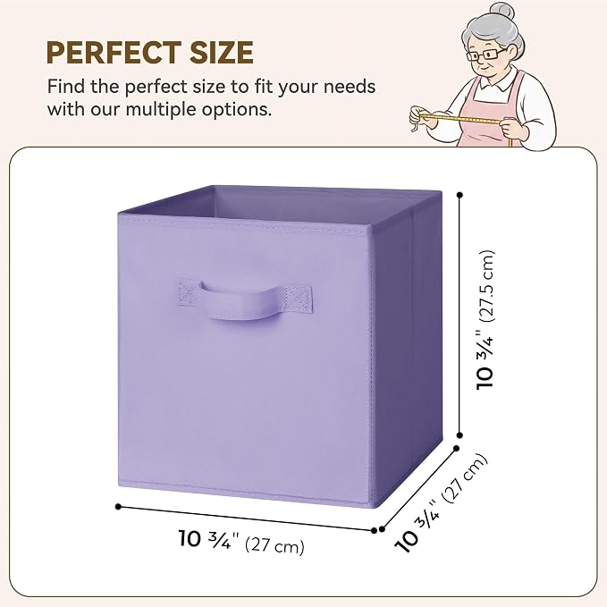GRANNY SAYS 11 Inch Cube Storage Bins, Lavender Purple, 6-Pack | Collapsible Cube Organizers with Thickened Base Plate, Sturdy Handles, Decorative Baskets for Shelves, Closet