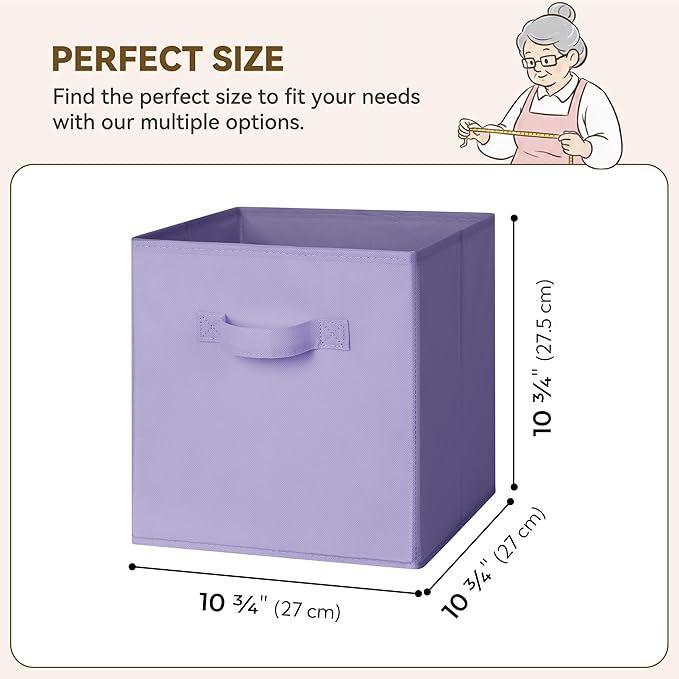 GRANNY SAYS 11 Inch Cube Storage Bins, Lavender Purple, 8-Pack | Collapsible, Cube Organizers with Thickened Base Plate, Sturdy Handles, Decorative Baskets for Shelves, Closet