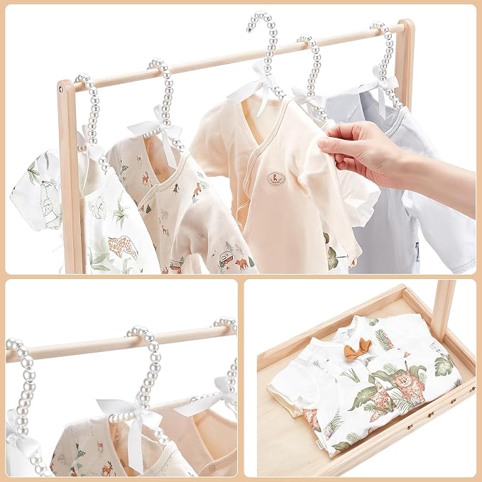 1 Set Wooden Small Clothes Rack, Pets Clothes Rack with Hanging Rod Solid Pets Wardrobe Coat Racks Dogs Cats Dolls Clothes Display for Playroom Bedroom, 23.62x10.24x21.85Inch